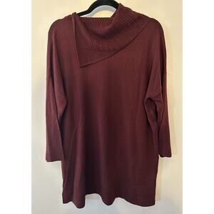Cato Tunic Sweater Burgundy Slit Cowl Neck 3/4 Sleeves Womens Size XL